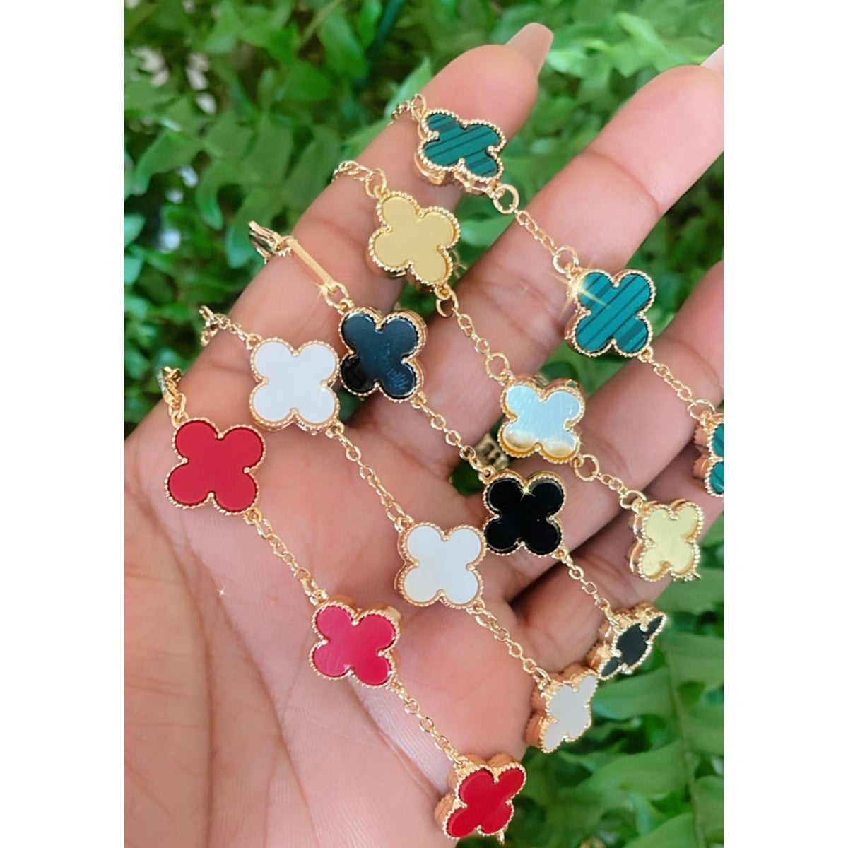 Elegant Multi-Color Women\'s Clover Bracelet Watch Pick One Lucky Clover Charm Bracelet - Sparkling Zircon Flower  main image 2