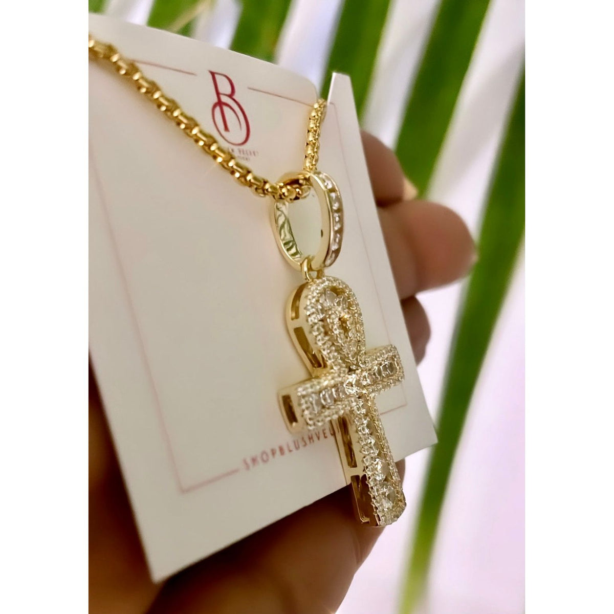 Large Gold Crystal Ankh Necklace