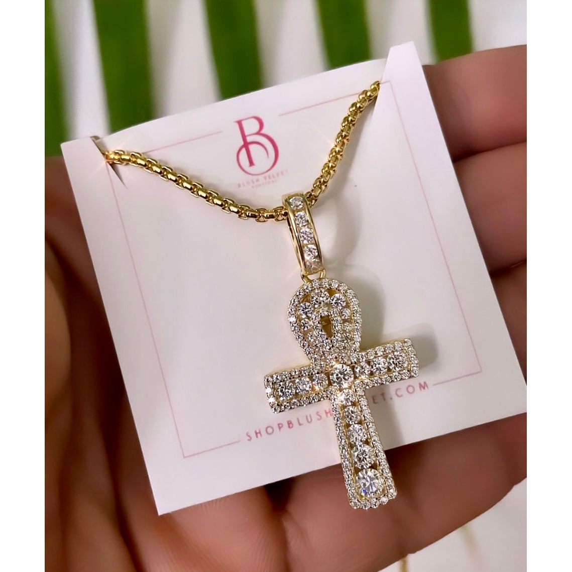 Large Gold Crystal Ankh Necklace