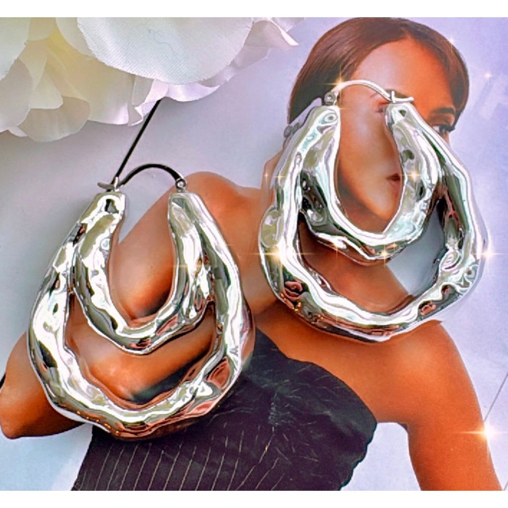 Silver Rock With Me Hoops