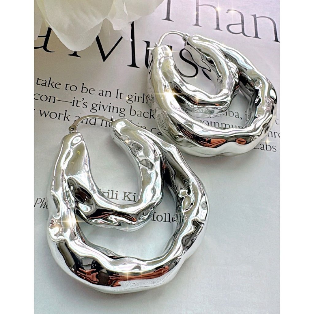 Silver Rock With Me Hoops