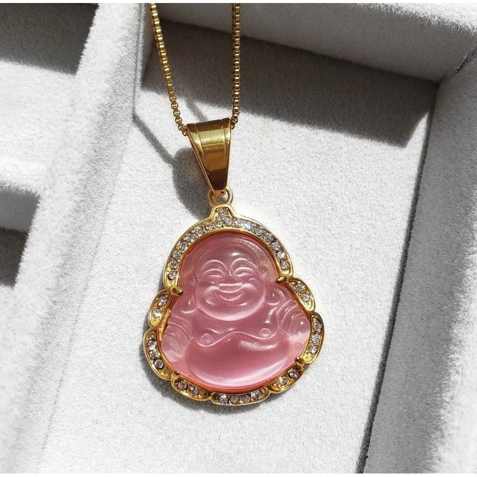 Pink Happy Buddha Necklace
