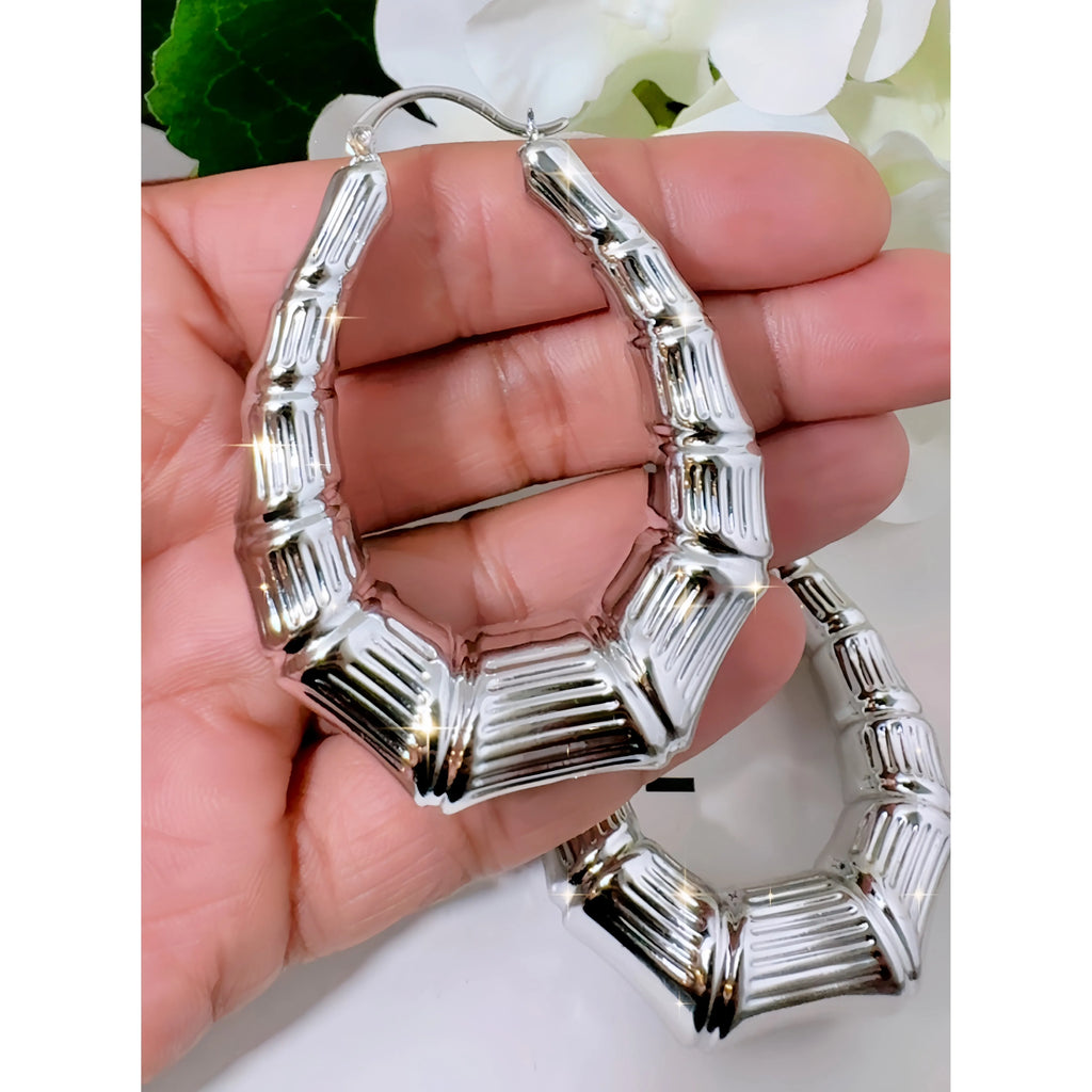 Silver Bamboo Hoops