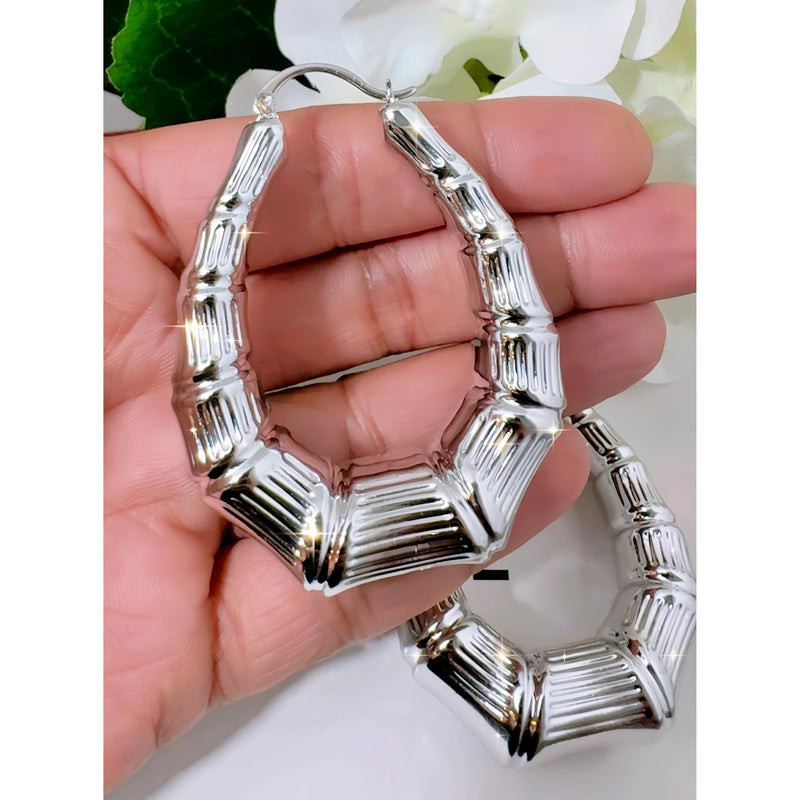 Silver Bamboo Hoops