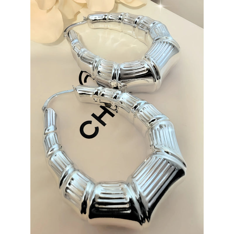 Silver Bamboo Hoops