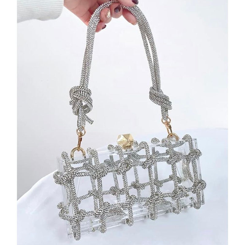 Crystal Knot Statement Bag ( All Silver)