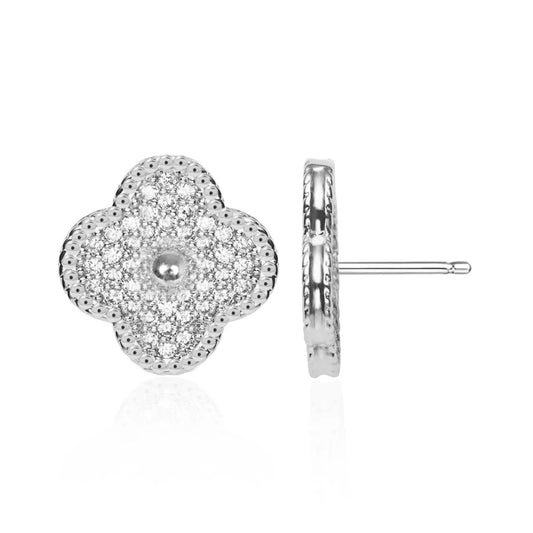 Silver Clover Crystal Stud