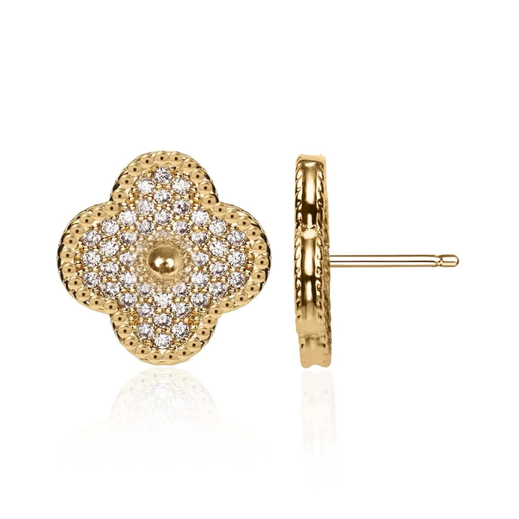 Gold Crystal Clover Studs