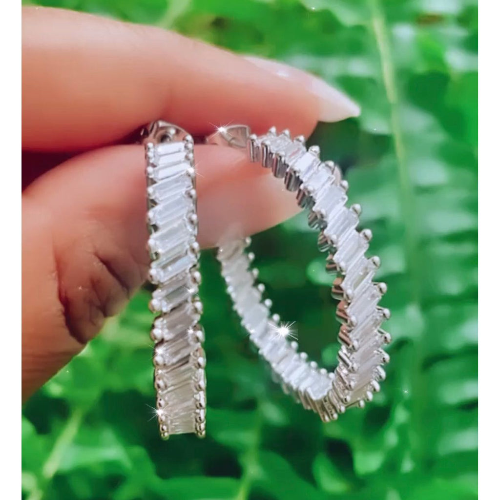 Silver Crystal Baguette Hoops