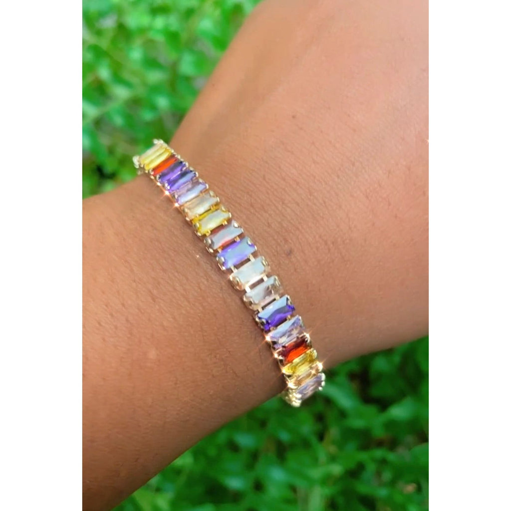 Rainbow Baguette Tennis Bracelet