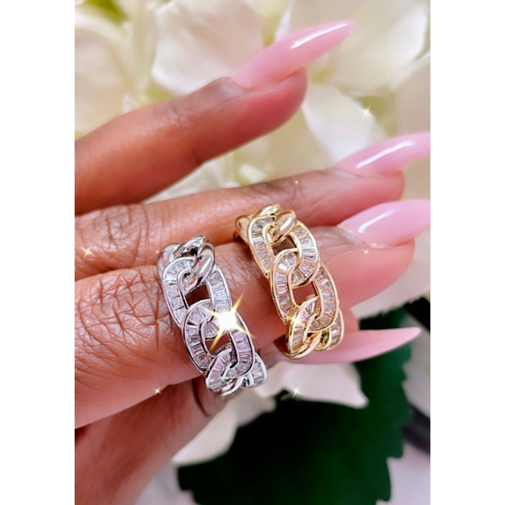 Baguette Crystal Cuban Link Ring