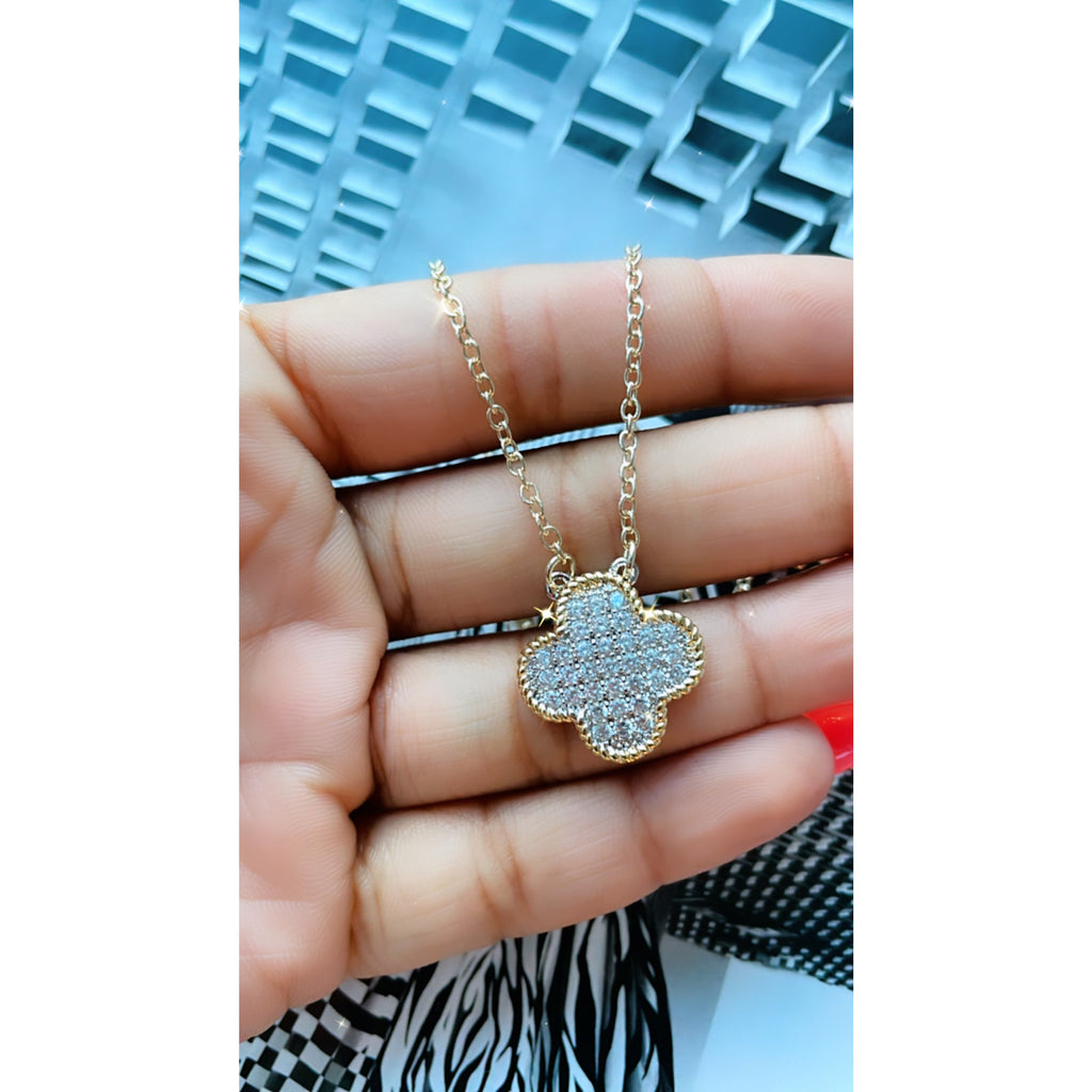 Pave Crystal Clover Necklace