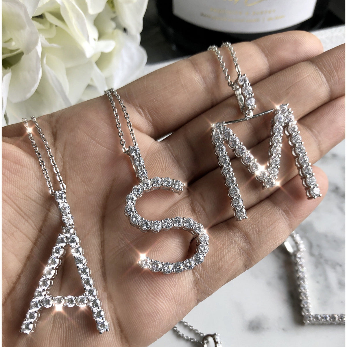 Snowflake Crystal Initial Necklace