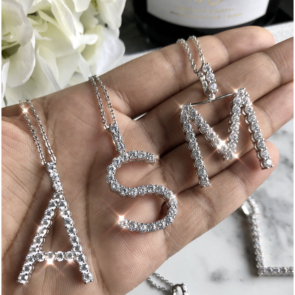 Snowflake Crystal Initial Necklace