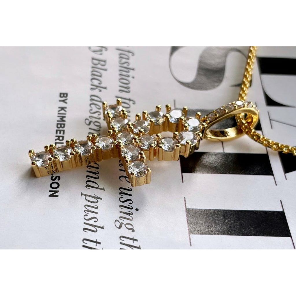Large Gold Crystal Ankh Necklace