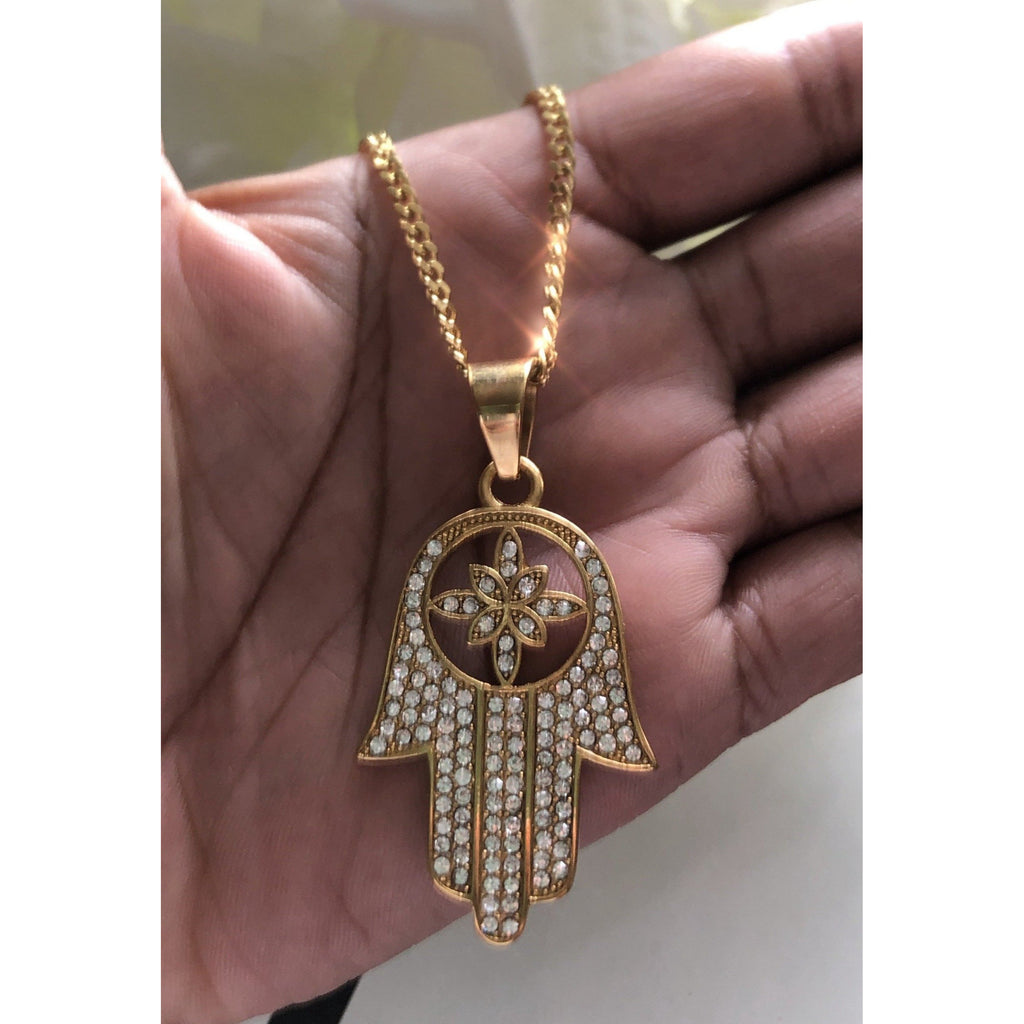 Large Crystal Encrusted Hamsa Necklace