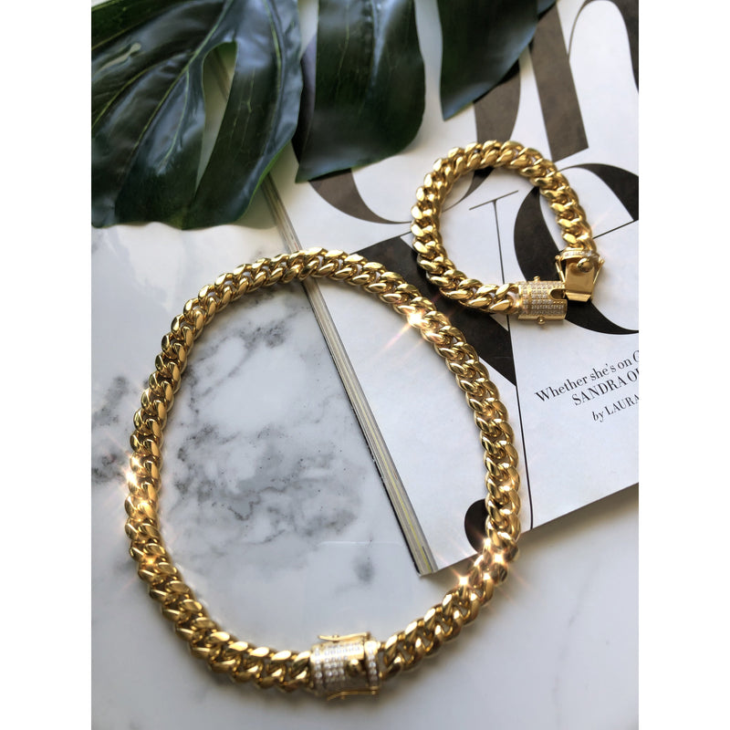 Crystal Cuban Link Necklace & Bracelet