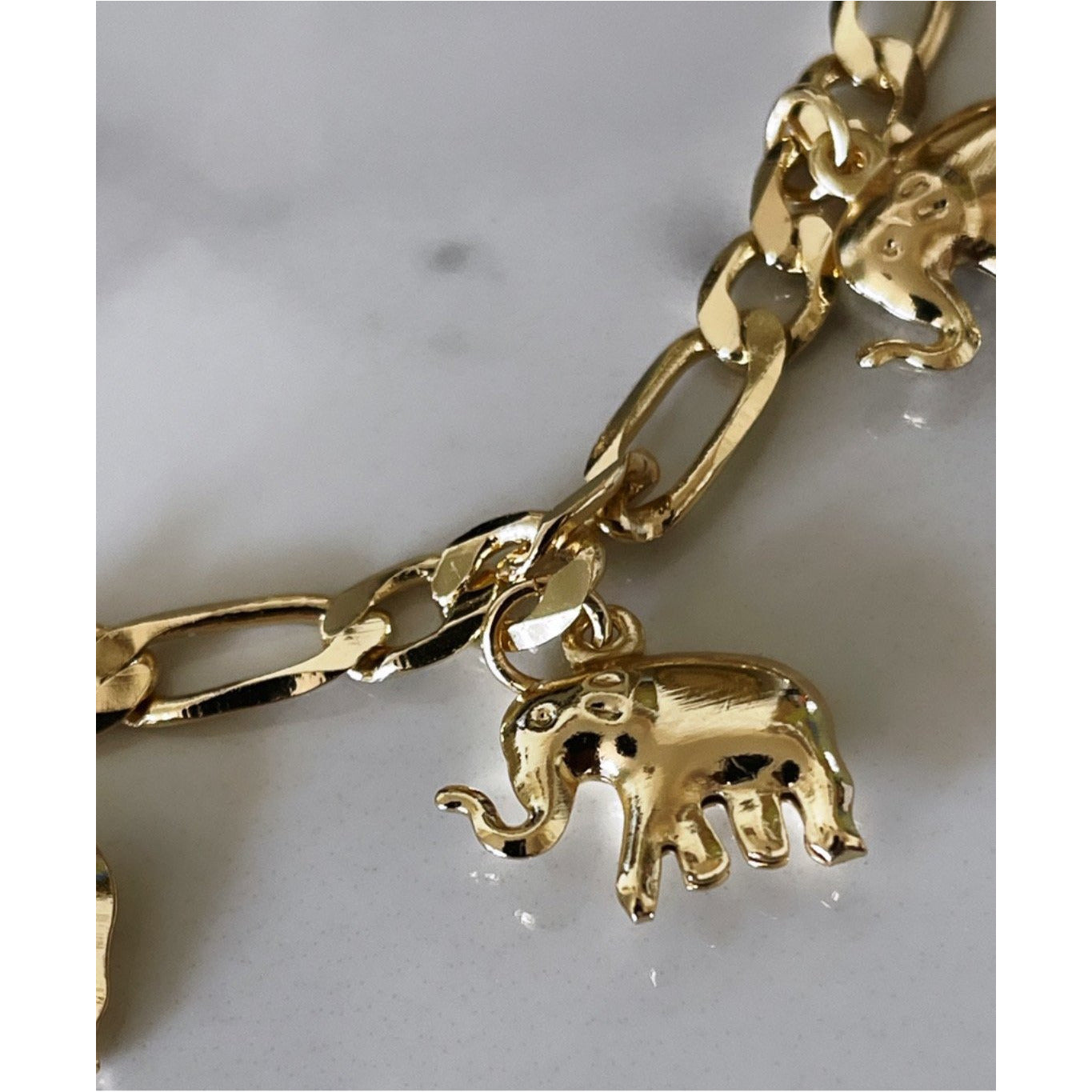 Two-toned 14K gold Elephant panther link bracelet 7.5 inches long - Ruby  Lane