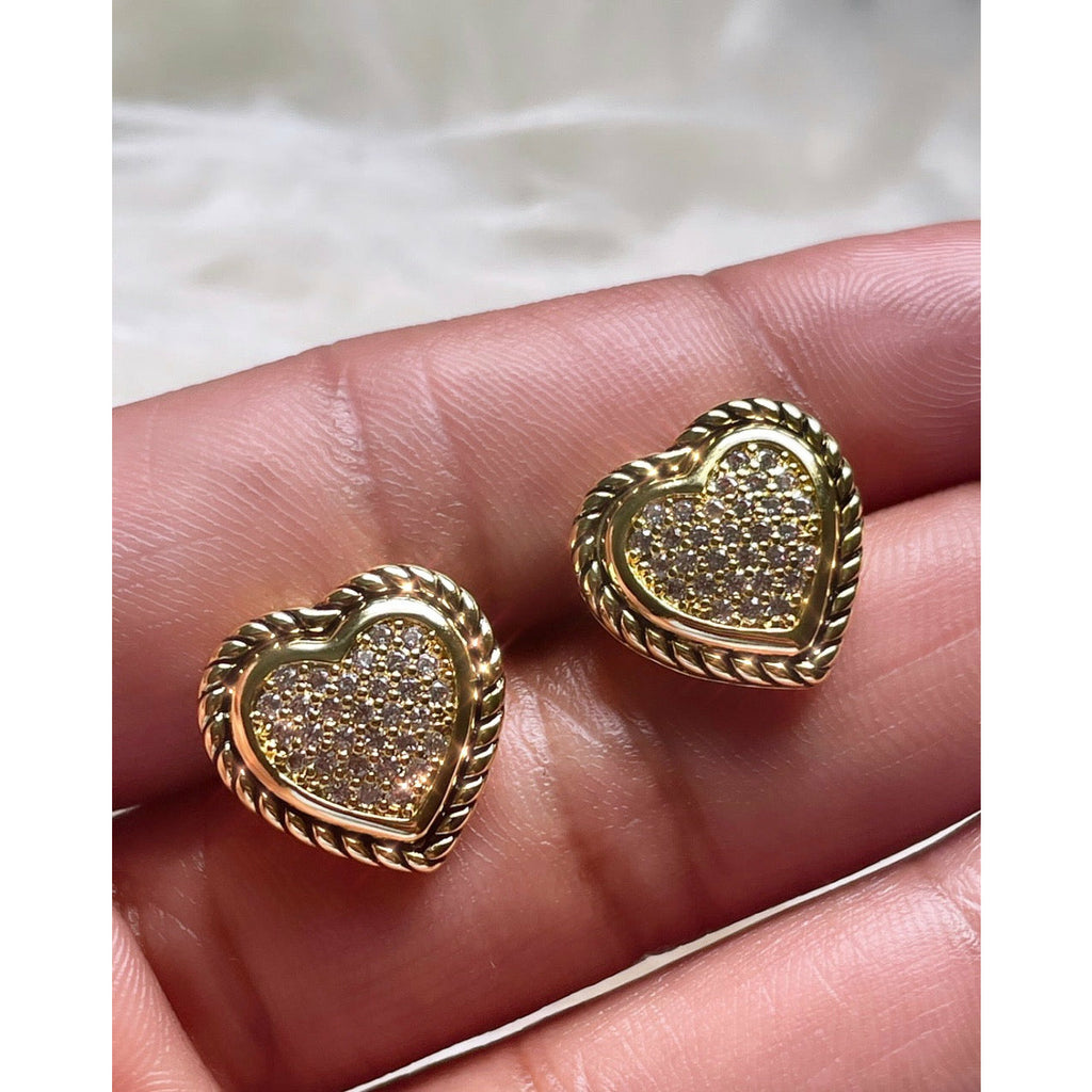 Crystal Heart Cable Studs