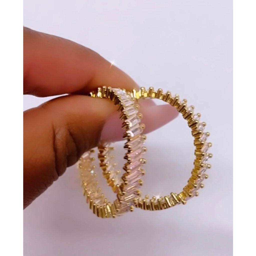 Gold Crystal Baguette Hoops Earrings (Gold or Silver)