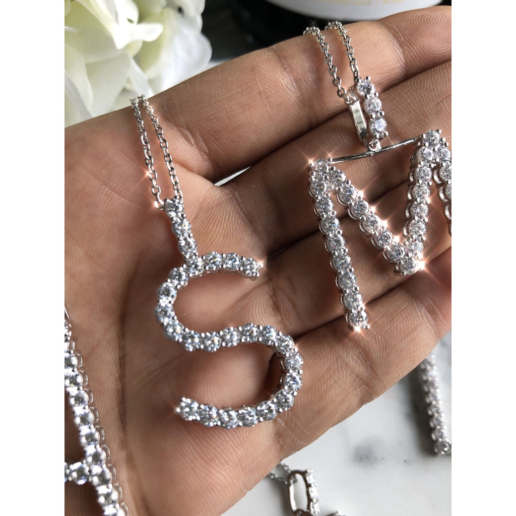 Snowflake Crystal Initial Necklace