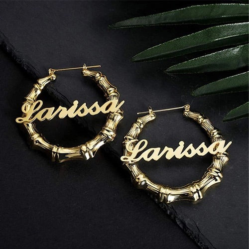 Script Bamboo Name Earrings